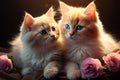 Kittens in a tender moment, surrounded by symbols of affection Royalty Free Stock Photo