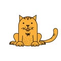 Vector illustration of cute yellow kitten waiting for food