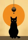 Animal cartoon background pet moon black cat night illustration design
