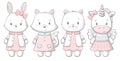 Kitty, bunny, fox, ponu cute print. Sweet baby Royalty Free Stock Photo