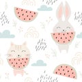 Kitty and bunny seamless pattern