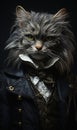 A kitty cat in a costume of a renaissance master, with a leather