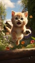 Kitty Cat Kitten Jumping Air Cute Happy Face Cub Ginger Mid Acti