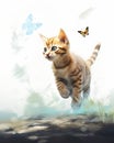 Kitty Cat Kitten Running Grass Butterfly Illustration Video Soar