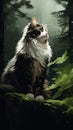 Kitty Cat Kitten Sitting on a Rock in the Woods Portrait