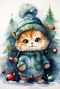 Kitty Cat Kitten Wearing Winter Coat Hat Colored Illustration Wi Royalty Free Stock Photo