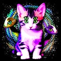 Kitty Cat Psychic Aesthetics Character with Trippy Mushrooms Disturbing Surreal Digital Painting Art