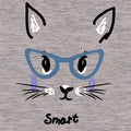 Kitty face in violet glasses in sketch style