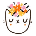 Kitty face with wild flowers illustration