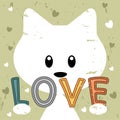 Kitty holding love message retro background