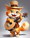 Kitty kitten straw hat banjo guitar festival