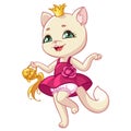 Cat princess cartoon vector illustration of kitty in pink dress Royalty Free Stock Photo