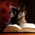 Kitty reading a book Royalty Free Stock Photo