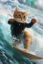 Kitty surfer catching the big wave