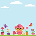 Kitty watering flowers Royalty Free Stock Photo