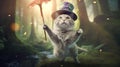 Kitty wizard fantasy themed background.Concept portrait of a cute cat dressed up. generative ai Royalty Free Stock Photo