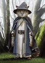 Kitty wizard fantasy themed background.Concept portrait of a cute cat dressed up in a sorceress cloak Royalty Free Stock Photo