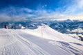 KITZBUEHEL, AUSTRIA - February 17, 2016 - Skiers skiing in Stein