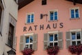 Kitzbuhel, Tirol/Austria - September 18 2018: Pink front facade of the Kitzbuhel town hall