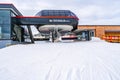 Ski chairlift station on top of Hahnenkamm mountain