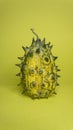 Kiwano, African cucumber, vegetable on yellow background