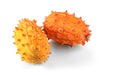 Kiwano fruit or Horned melon close up. Fresh and juicy African horned cucumber or jelly melon