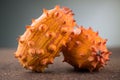 Kiwano fruit or Horned melon close up. Fresh and juicy African horned cucumber or jelly melon Royalty Free Stock Photo