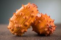 Kiwano fruit or Horned melon close up. Fresh and juicy African horned cucumber or jelly melon