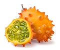 Kiwano and half close-up on a white background. Horned melon isolated Royalty Free Stock Photo