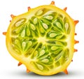 Kiwano, horned melon cut in half