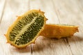 Kiwano or horned melon cut in halves