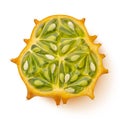 Kiwano slice. Horned melon isolated on white background, top view