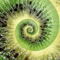 Kiwi Abstract Texture Fractal Spiral. Kiwi Background. Abstract Green Black Fruit Fractal Effect. Food Incredible Background. Funn