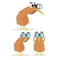 Kiwi animal cartoon character searching using binoculars Royalty Free Stock Photo