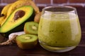 Kiwi banana and avocado smoothie. Healthy drinks. Royalty Free Stock Photo