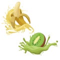 Kiwi and banana fruit splash Royalty Free Stock Photo