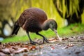 a kiwi bird foraging the ground for food
