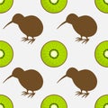 Kiwi birds and fruit seamless pattern