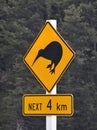 Kiwi Birds in Next 4 Kilometres Road Sign New Zealand Royalty Free Stock Photo