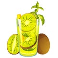 Kiwi cocktail. Fruity summer juice. Smoothie with fresh fruit. Lemonade with kiwi. Royalty Free Stock Photo