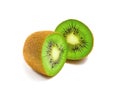 Kiwi cut into two parts on an isolated white background. Royalty Free Stock Photo