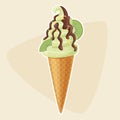 Kiwi flavored ice cream in a waffle cone