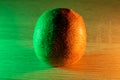Kiwi fruit on dual light. Orange and green light on kiwi. Royalty Free Stock Photo