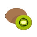 Kiwi fruit flat style vector icon. Kiwi whole and cut fruit icon.