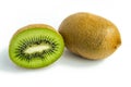 Kiwi fruit and his sliced segments isolated on white background