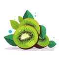 Kiwi fruit. Image of fresh kiwi fruit. Sliced kiwi in flat design