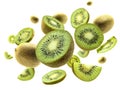 Kiwi fruit levitating on a white background Royalty Free Stock Photo