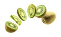 Kiwi fruit levitating on a white background Royalty Free Stock Photo
