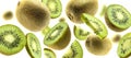 Kiwi fruit levitating on a white background Royalty Free Stock Photo