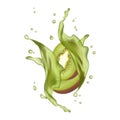 Kiwi fruit milk water juice yogurt splash illustration isolated